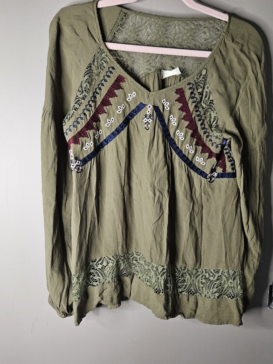 Altar'd State Tops - Altar'd State Olive Embroidered Lace-Trim Tunic Top